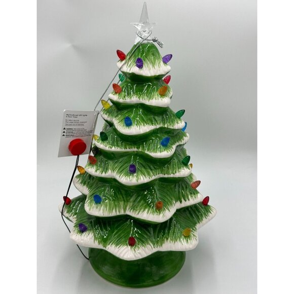 New Pre Lit Ceramic Christmas Tree Tabletop Decor 16" LED Lights Timer Nostalgic - Picture 8 of 9